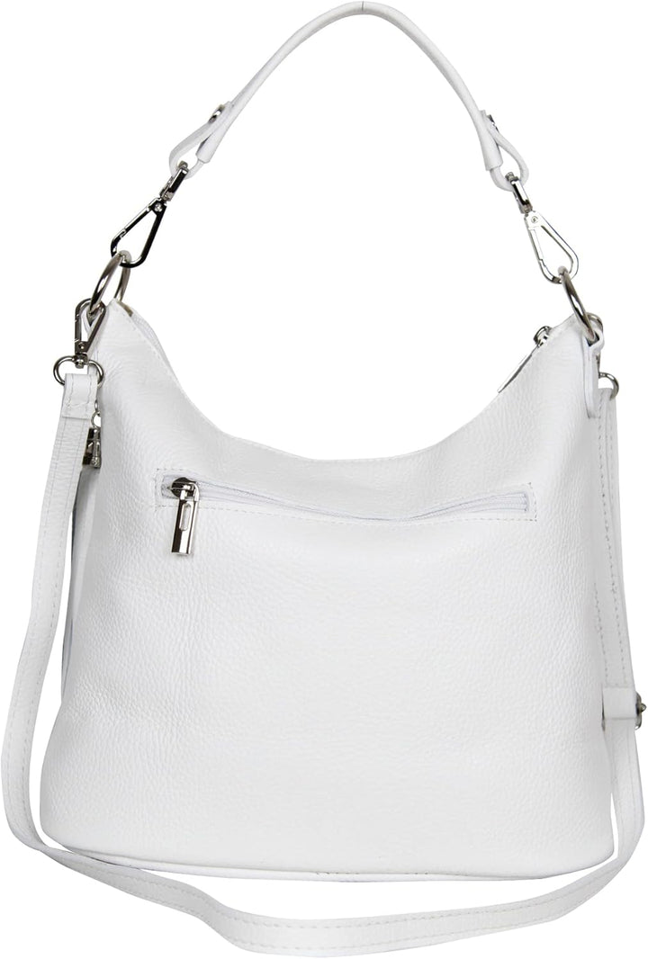 AmbraModa GLX09 - Damen Handtasche Schultertasche Beutel aus Echtleder Weiss, Weiss