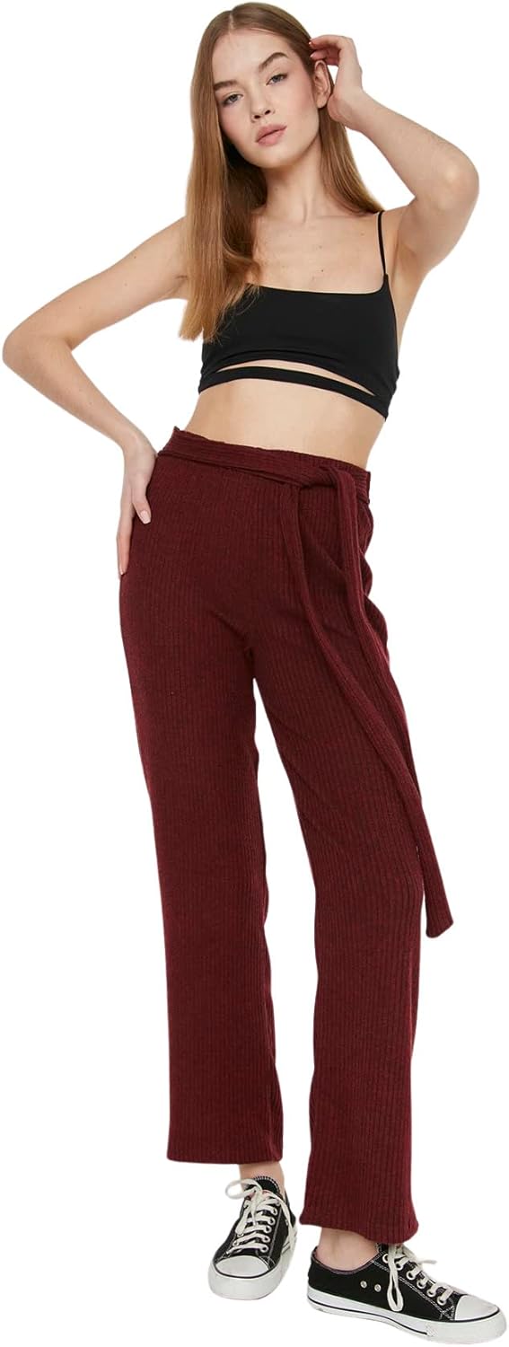 Trendyol Damen Homewear hoher Taille und weitem Bein Hose S Burgundy, S Burgundy