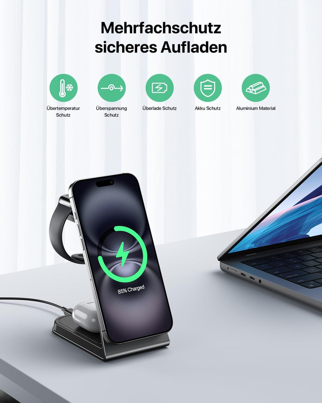 Mag-Safe Ladestation 3 IN 1, Ladegerät kompatibel mit App1e Watch und iPh0ne, Induktive Ladestation
