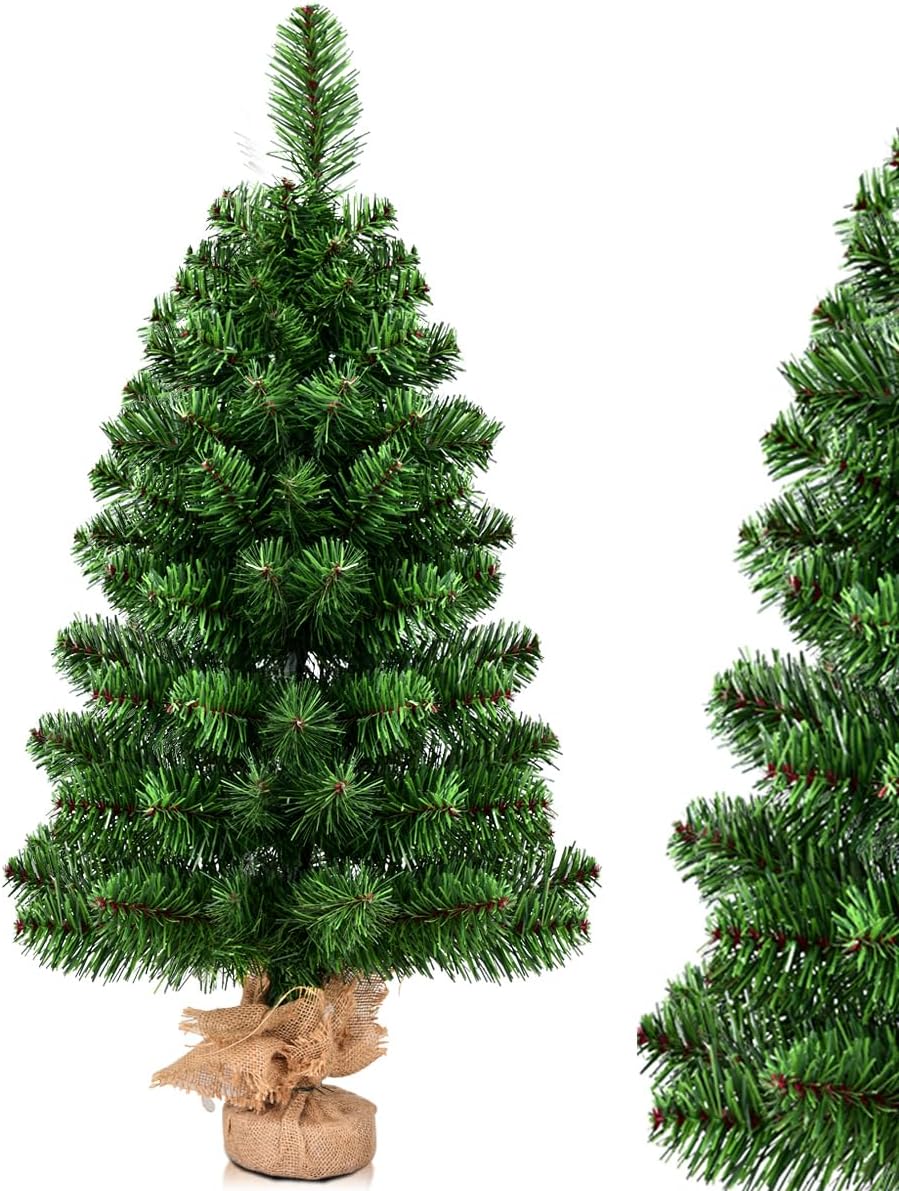 KOMFOTTEU künstlicher Weihnachtsbaum Mini, Tisch Christbaum mit Tannenzapfen & Zweigspitzen, Kleiner