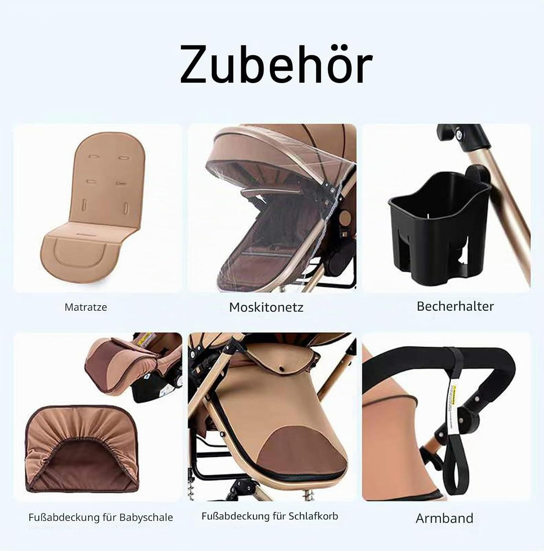 MoLi Kinderwagen 3 in 1, Kinderwagen Set Umkehrbarem Doppelschiebemodus, Kombikinderwagen 3 in 1 Gro