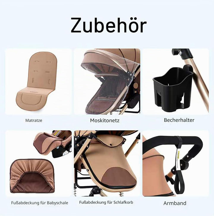 MoLi Kinderwagen 3 in 1, Kinderwagen Set Umkehrbarem Doppelschiebemodus, Kombikinderwagen 3 in 1 Gro