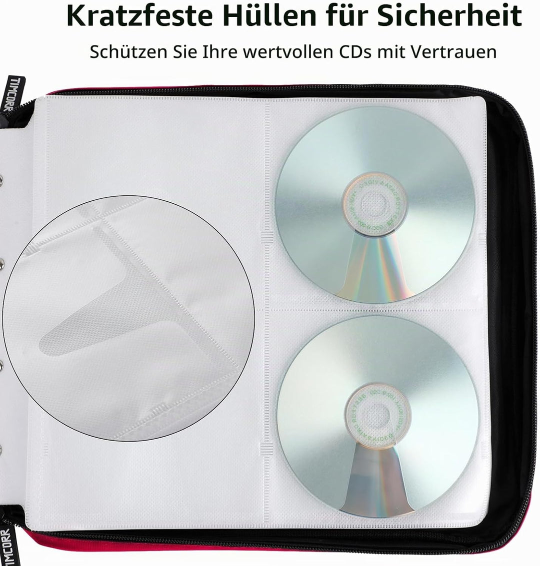TIMCORR CD-Hülle, DVD-Halter, Aufbewahrung: 160 DVD-Hüllen, Organizer, tragbare Brieftaschen-Aufbewa