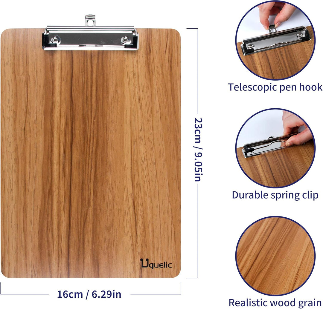 Uquelic Klemmbrett/Schreibbrett/Clipboard A5-4Pcs Klemmbretter A5 Eleganz Luxus Holzmaserung Abgerun