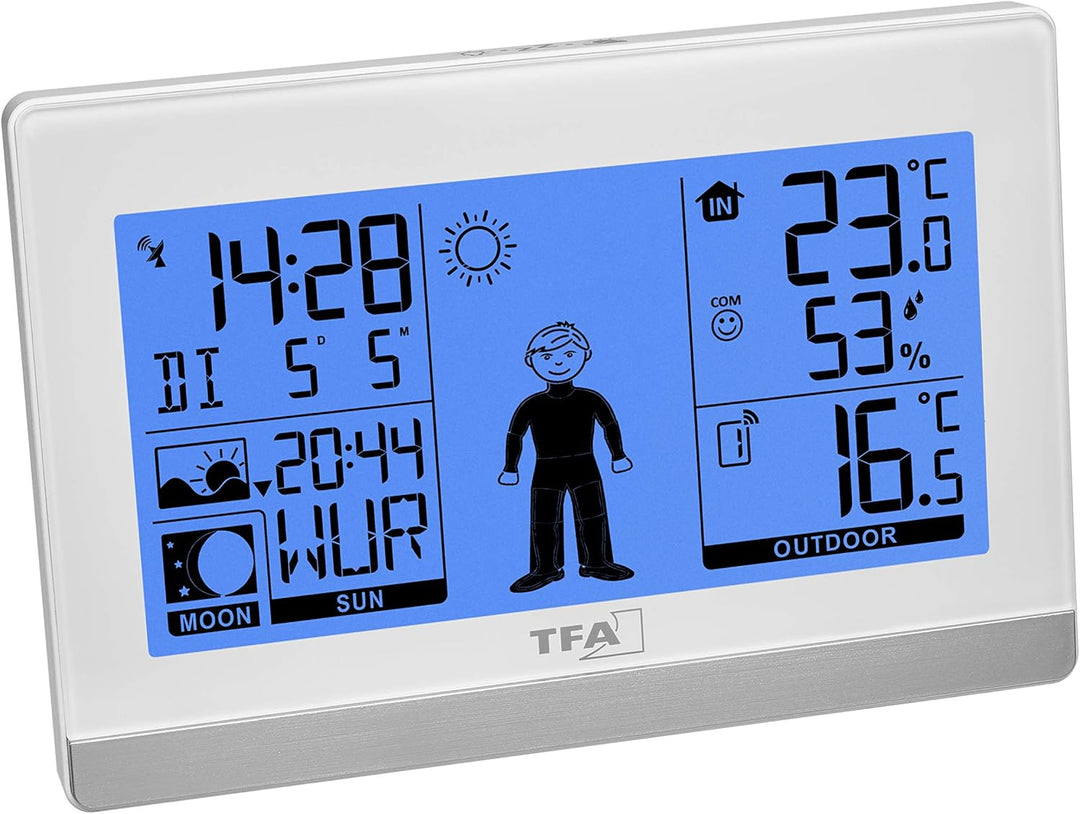 TFA Dostmann Digitale Wetterstation Weather Boy, 35.1159.02, Funk, mit Aussensensor, Innen-und Ausse