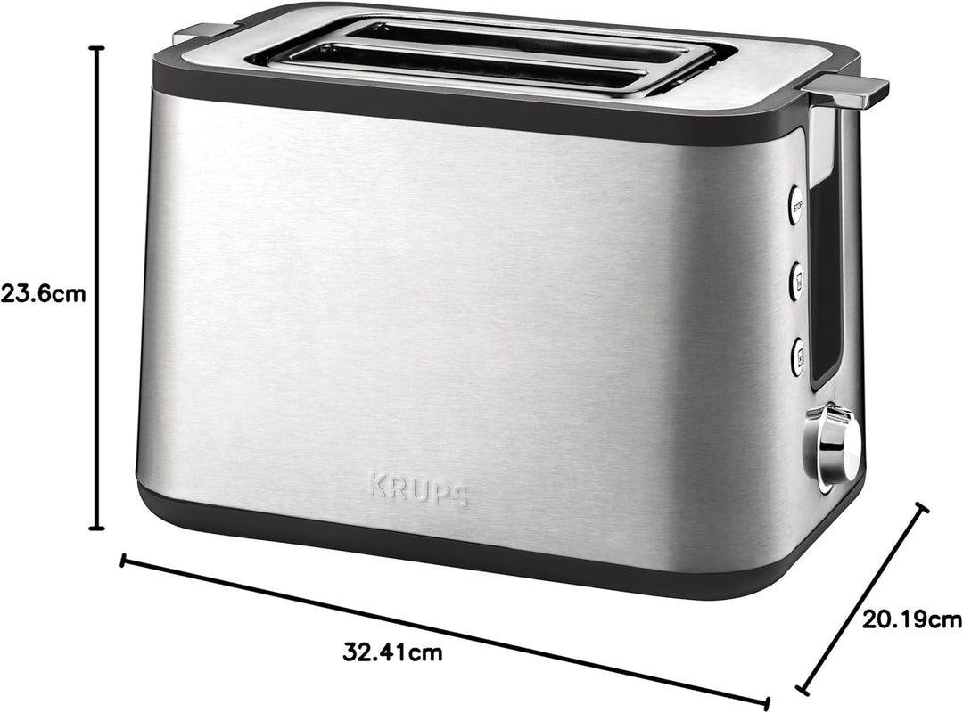 Krups KH442D Control Line Premium Toaster | Edelstahl | 2 kurze Schlitze für 2 Scheiben | Brötchenau