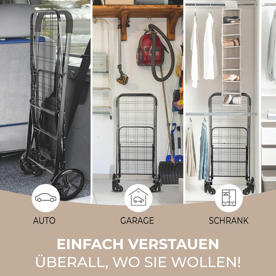 SereneLife Einkaufstrolley, Einkaufswagen Klappbar mit 50L Kapazität, Shopping Trolley belastbar bis