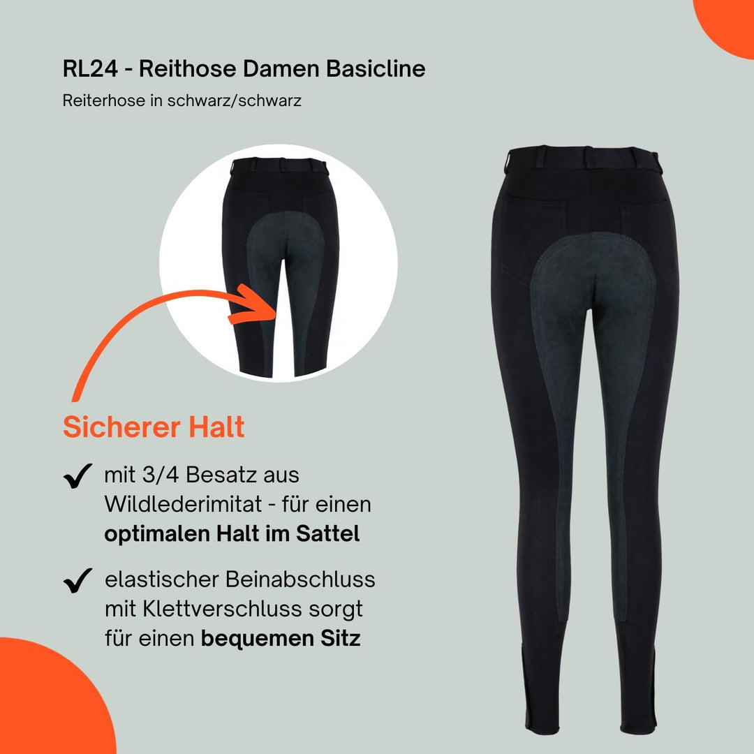 RL24 - Damen Reithose Vollbesatz BASICLINE 46 Schwarz/Schwarz, 46 Schwarz/Schwarz