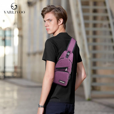 VARLIVOO Herren Sling Bag mit USB Port Crossbody Bag Diebstahlsicherung Schultertaschen Reise Wander