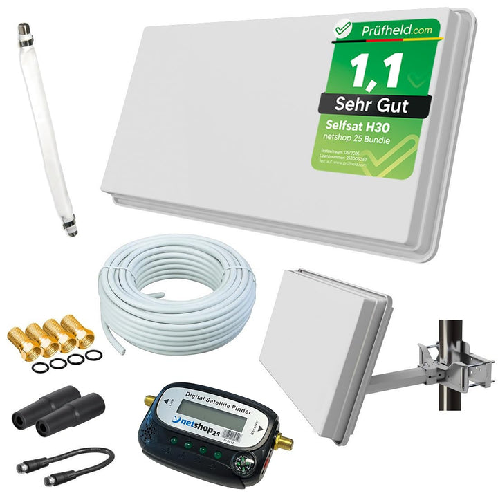 Selfsat H30D1+ Flachantenne Single + 10m Kabel + Fensterhalterung + SAT-Finder + 1 Fensterdurchführu