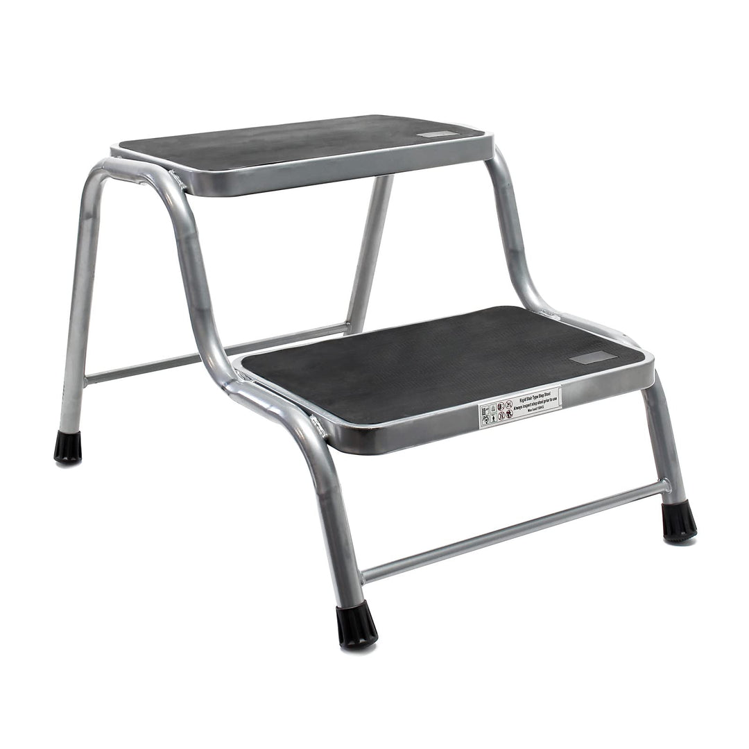 Wiltec Doppeltrittstufe aus Stahl bis 150 kg, 2 Stufen Tritt mit Rutschfester Trittfläche, Trittleit