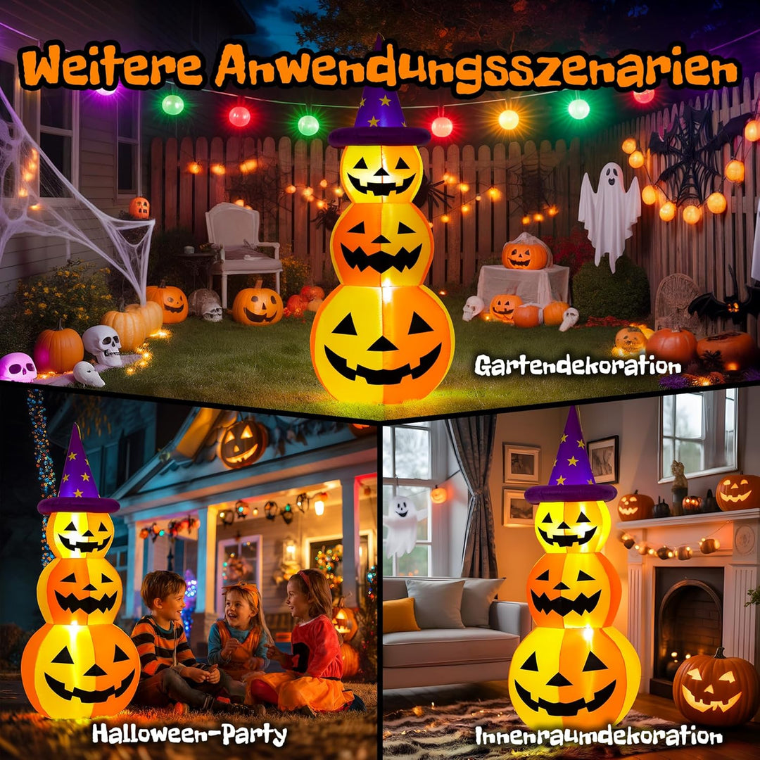 Solpex Halloween Dekoration Aufblasbare Kürbisdekoration, 150m/5FT, gestapelte Kürbisse mit LED-Bele