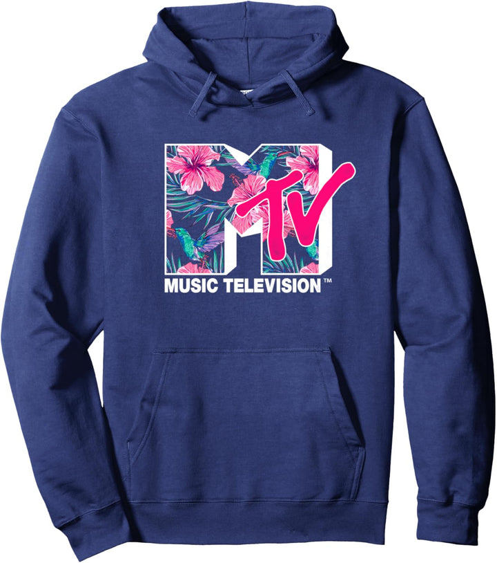 MTV Hummingbird & Tropical Flower Logo Fill Pullover Hoodie
