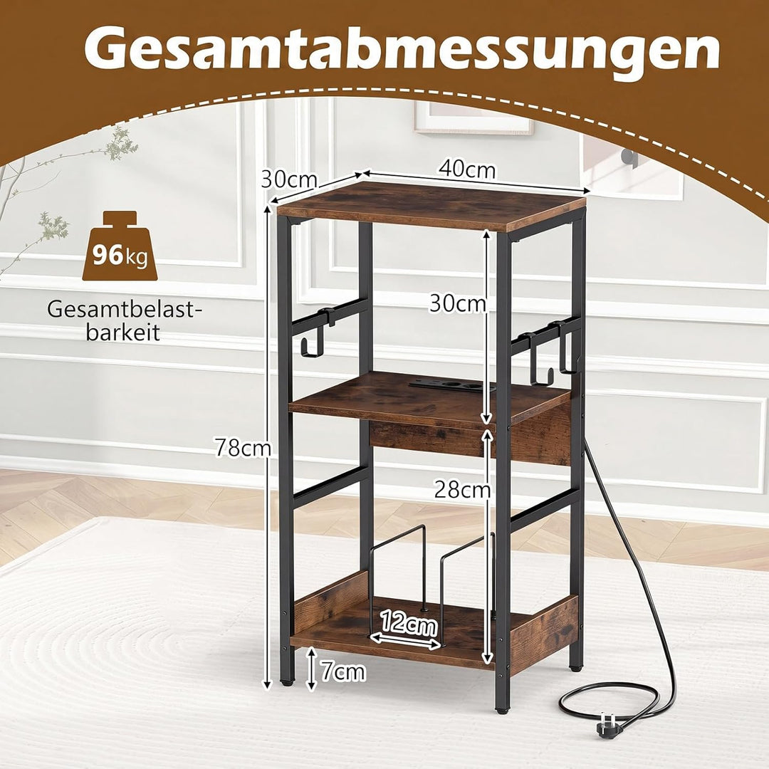 COSTWAY Plattenspieler Ständer mit Ladestation, Schallplattenregal mit 3 Haken und Aufbewahrungsfach