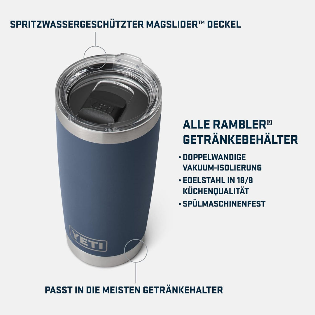 YETI Rambler 20 oz (591 ml) Tumbler mit abnehmbarem MagSlider‑Deckel, Edelstahl‑Thermobecher, Vakuum