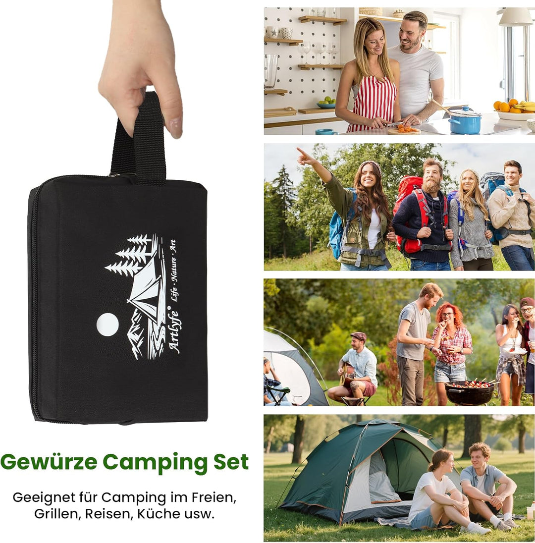 8 Stück Gewürzgläser Camping Set, Outdoor Gewürzdosen Set mit Löffel und Aufkleber, Reise Gewürzset