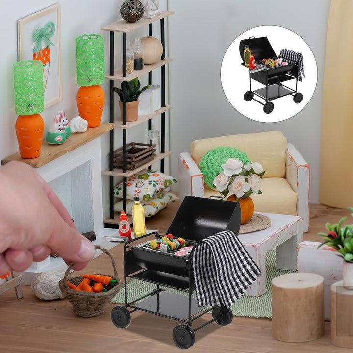 DOITOOL 1 Set Puppenhaus Miniatur Grill BBQ, Schwarzes Legierungs-Miniaturgrill-Modell, Puppenhaus Z