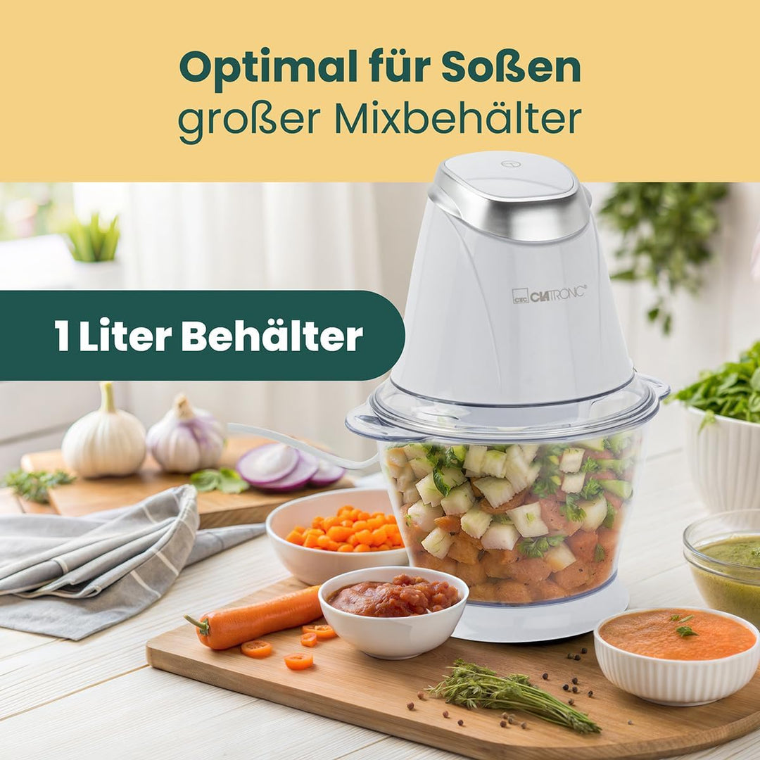 Clatronic MZ 3579 Multizerkleinerer, 2 in 1 Multizerkleinerer und Ice Crusher in Einem, 250 Watt, we