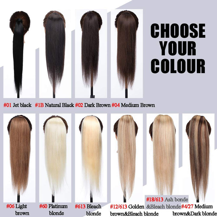Elailite Ponytail Extension Echthaar #2 Dunkelbraun, Haarverlängerung Zopf Haarzopf Pferdeschwanz Ha