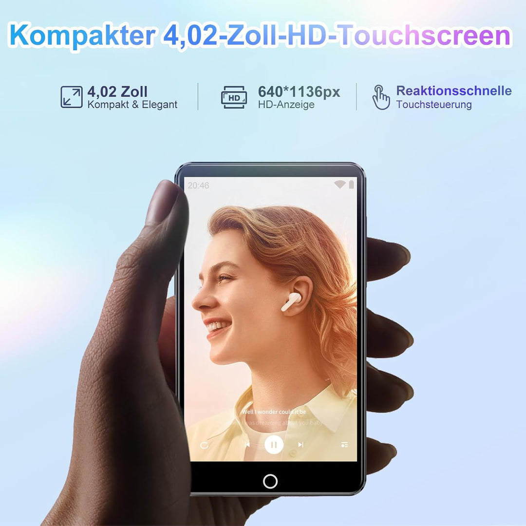 MP3-Player mit Bluetooth und WLAN, 80 GB Speicher Android Spotify MP4-Player mit Rückfahrkamera, 4,0