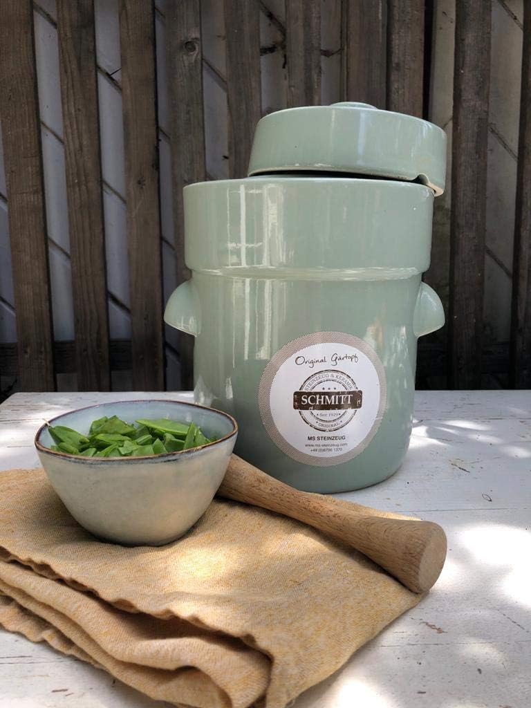Gärtopf 5 L Pastellgrün + Beschwerungssteine | Fermentation mit Sauerkrauttopf | Einmachtopf zum Kon