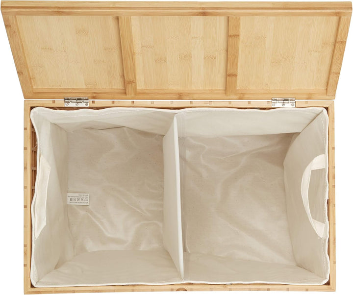 Relaxdays Wäschesammler 2 Fächer, eckige Wäschetruhe mit Wäschesack, Wäschesortierer mit 96 L, HBT: