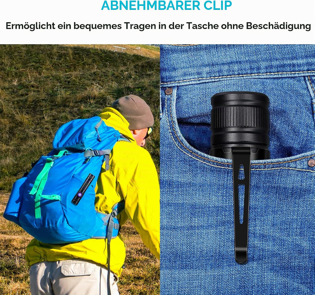 DARKBEAM UV Taschenlampe Schwarzlicht Aufladbar, Woodsche Lampe Schwarzlichttaschenlampen Ultraviole