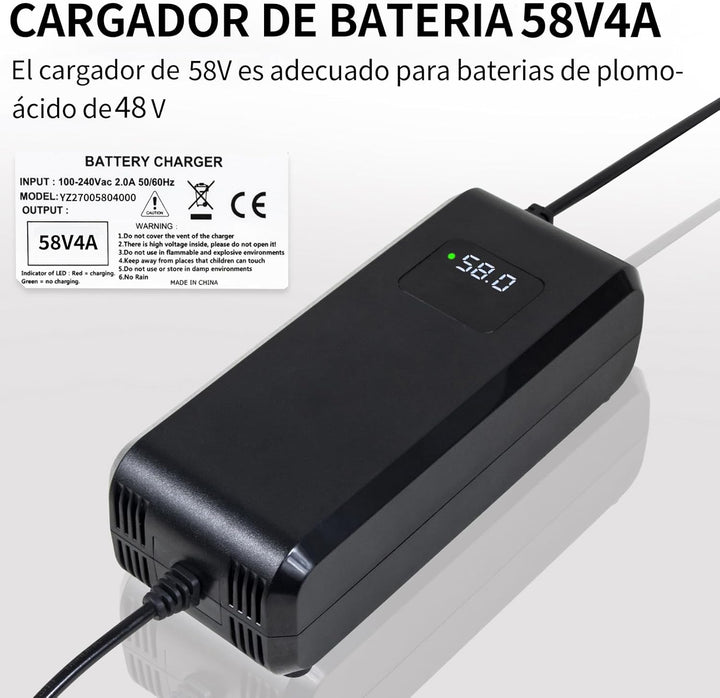 58 V 4 A Blei-Säure-Batterieladegerät für 48 V mit LED-Anzeige zur Anzeige der Ladespannung in Echtz
