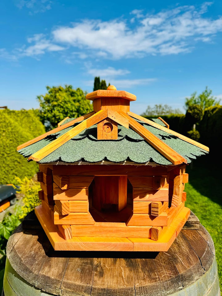 handgefertigtes Sechseck Vogelhaus aus Holz wetterfest M - XXL mit und ohne Ständer I Futterhaus I F