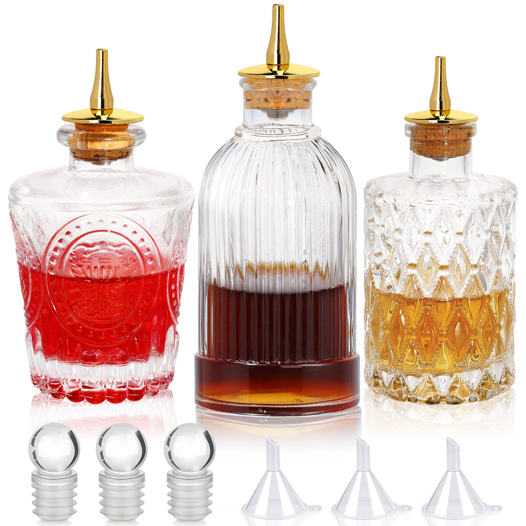 Bitters Bottle Set von 3 Vintage Glas Dasher Bitterflaschen für Cocktail Whiskey Mixing Drinks Dispe