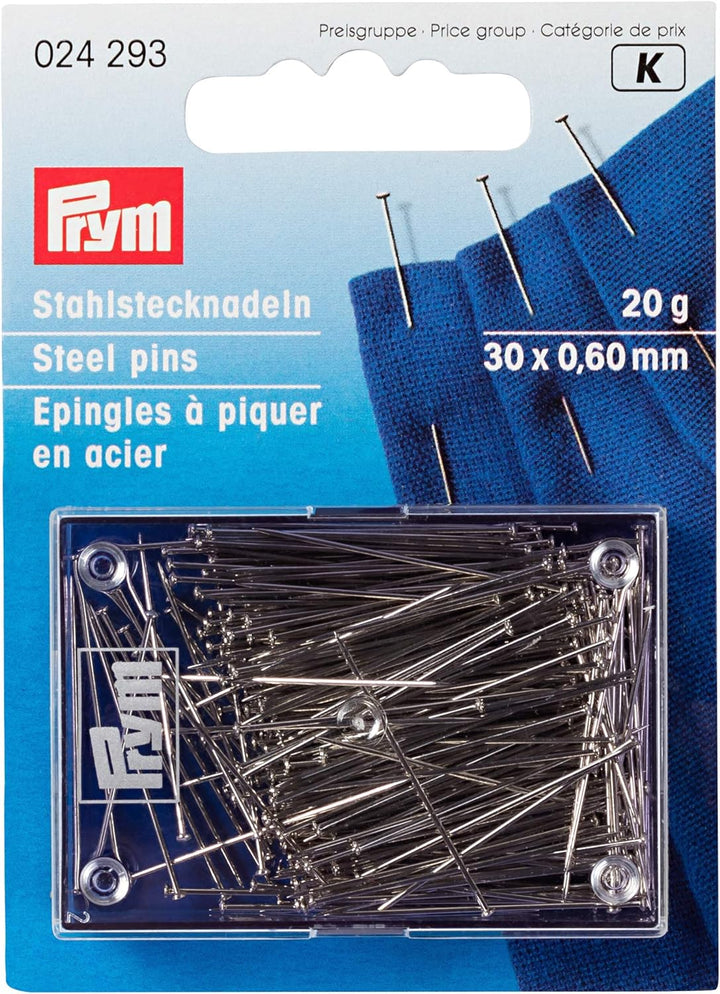 Prym 024191 Stecknadeln, 0,60 x 32mm, silberfarbig, 500g, Kunststoffdose 32 x 0,60mm, 32 x 0,60mm