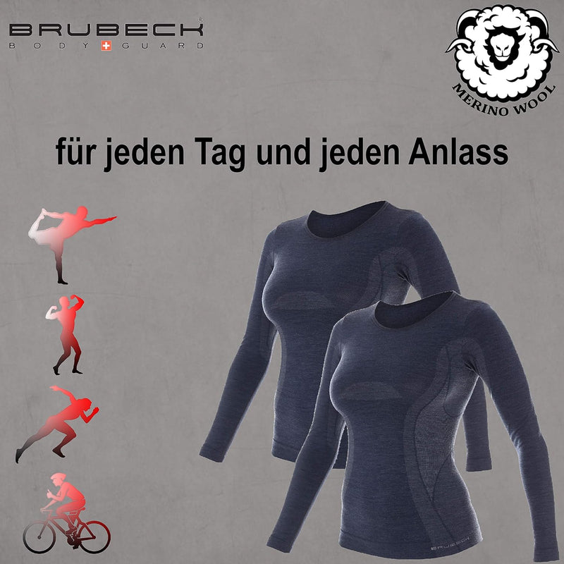 BRUBECK Damen Funktionsshirt Langarm | 41% Merino-Wolle | Atmungsaktiv | Funktionsunterwäsche | Atmu