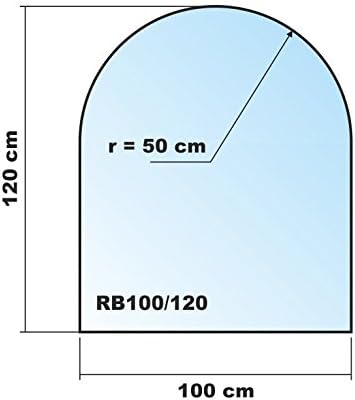 Rundbogen 100x120cm Glas schwarz - Funkenschutzplatte Kaminbodenplatte Glasplatte (Schwarz RB100x120