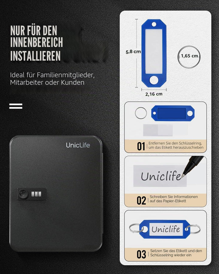 Uniclife Schlüsselschrank aus Stahl mit 28 Schlüsseln und Kombinationsschloss, an der Wand befestigt