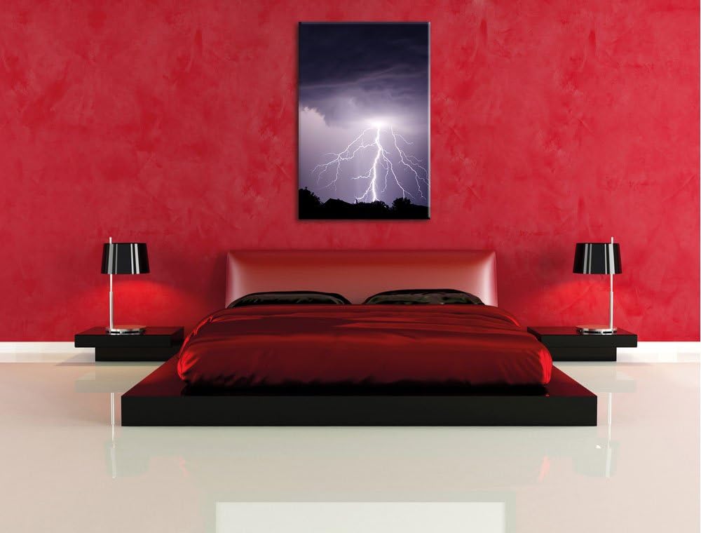Pixxprint Einschlagender Blitz schwarz weiss als Leinwandbild/Grösse: 100x70 / Wandbild/Kunstdruck/f