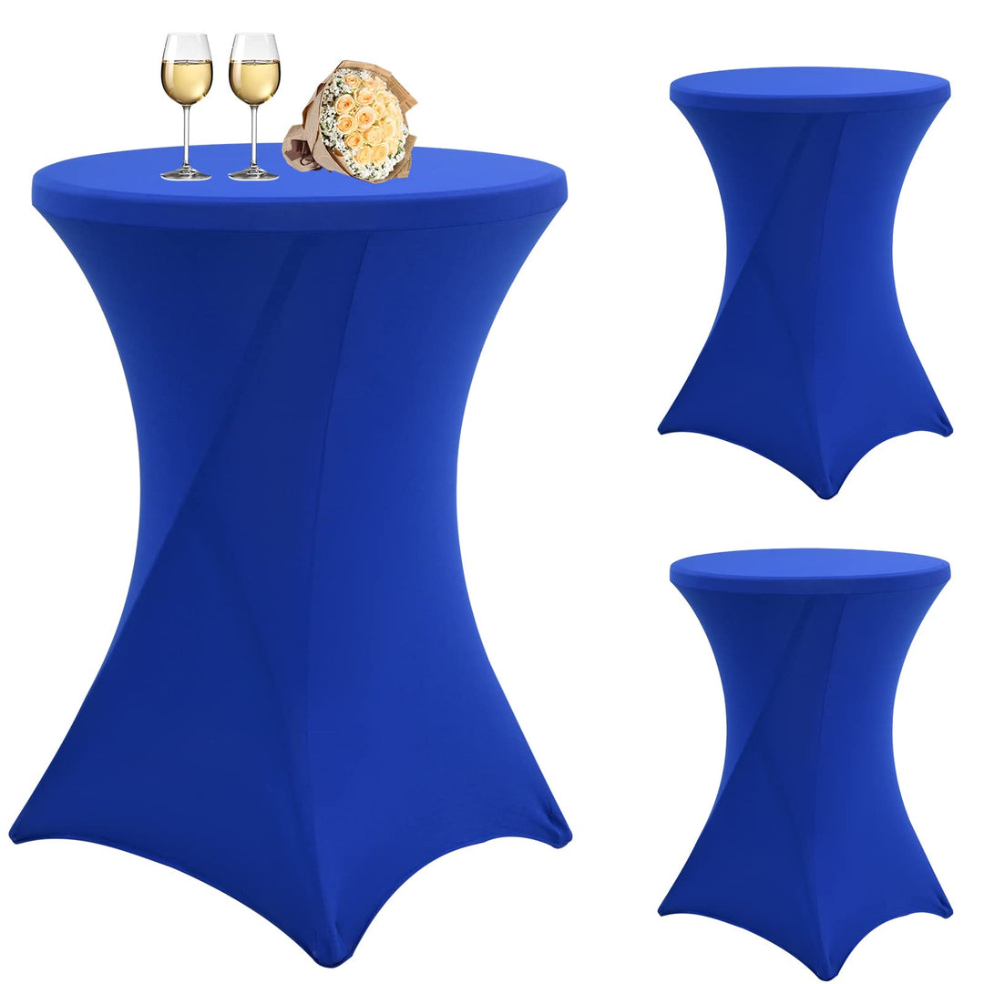 3 Packungen Blaue Cocktail-Tischabdeckung, rund, Spandex, 32 x 43 Zoll, rechteckige Cocktail-Ecken,