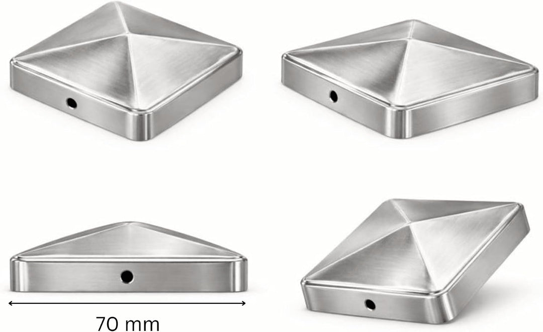 FeNau 10er Set Pfostenkappe 7x7 cm Edelstahl V2A matt - Holzzaun rostfrei inkl. 20 Schrauben Edelsta