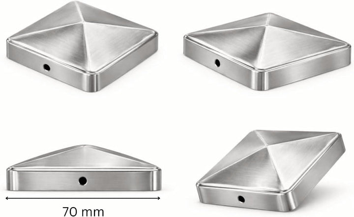 FeNau 10er Set Pfostenkappe 7x7 cm Edelstahl V2A matt - Holzzaun rostfrei inkl. 20 Schrauben Edelsta