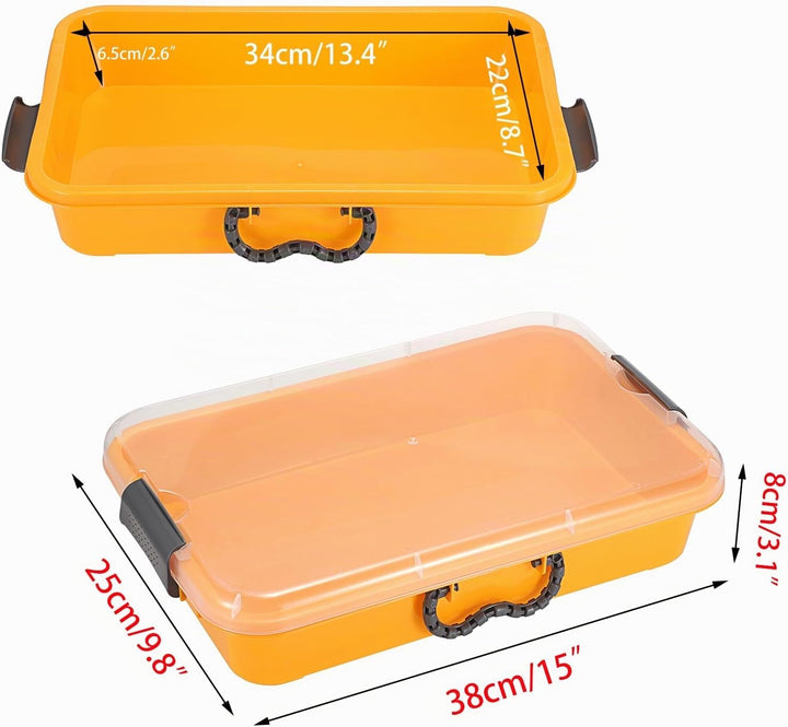 2 Stück Sandkasten mit transparent Deckel Kunststoff Sandschale Gelb Spieltablett Tragbare Sandkoffe