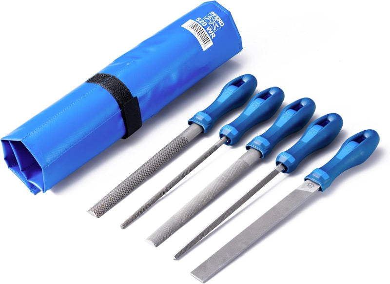 PFERD Werkstattfeilen-Set in PVC-Rolltasche, 5 Feilen, 200mm, 11800520 - für ein umfassendes Anwendu