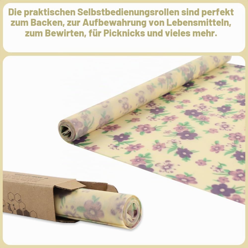 1 Rolle Bienenwachstücher, Wachspapier für Lebensmittel, Wiederverwendbare Bienenwachstücher zum Ein