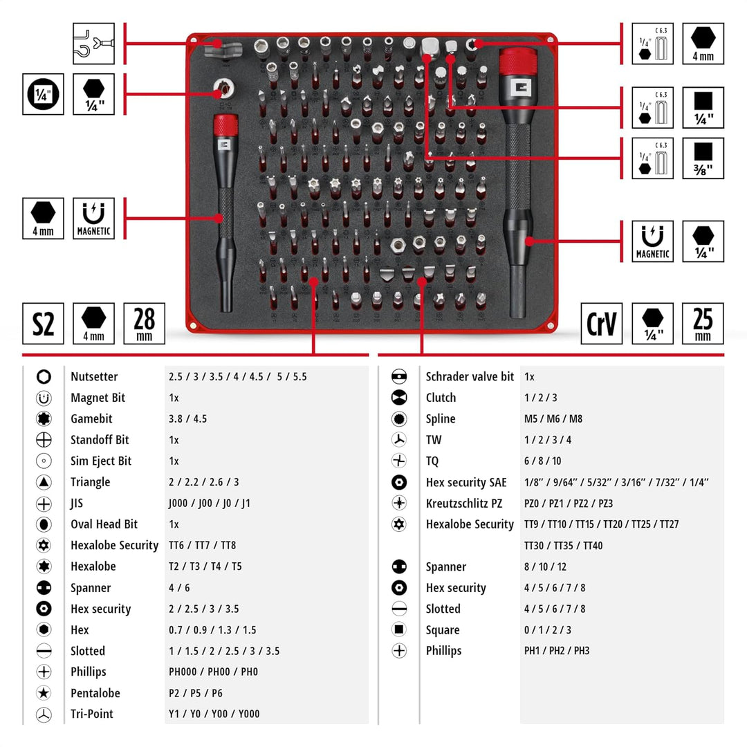 Original Einhell 114-tlg. Präzisions- und Elektronik-Reparatur-Set (Präzisionsbits, Hakendreher-Bit,