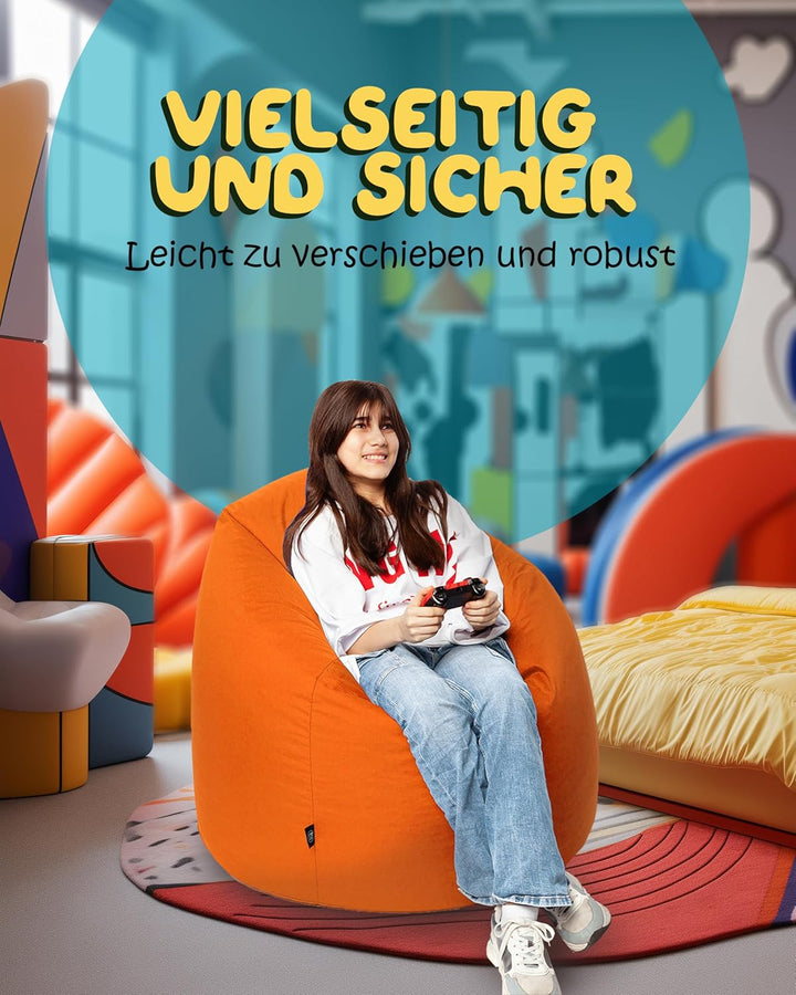 PATCH HOME Sitzsack Tropfenform - 3 Grössen - 25 Farben XXXL - 125cm, Durchmesser 105cm Orange, XXXL