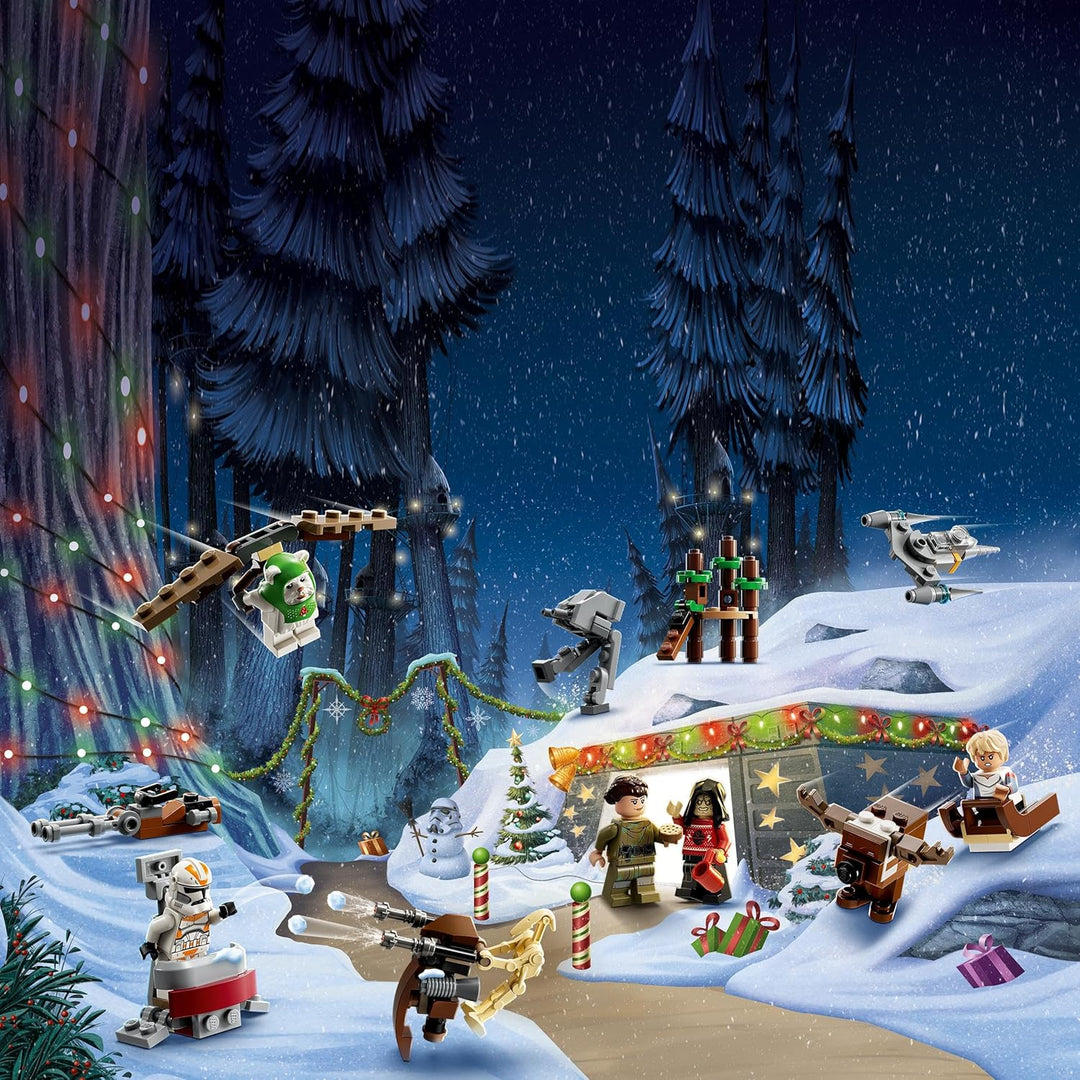 LEGO 75366 Star Wars Adventskalender 2023, Weihnachtskalender mit 24 Geschenken, darunter 9 Figuren,