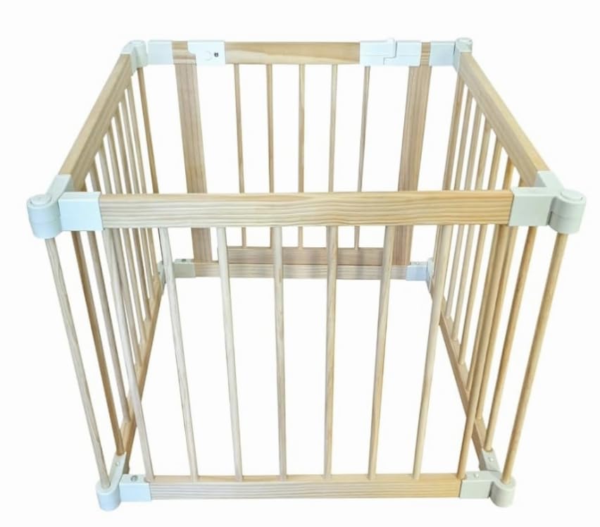 Laufstall Baby, Laufgitter Baby aus Holz, faltbar mit Tür &amp; Sicherheitsverschluss, individuell formb