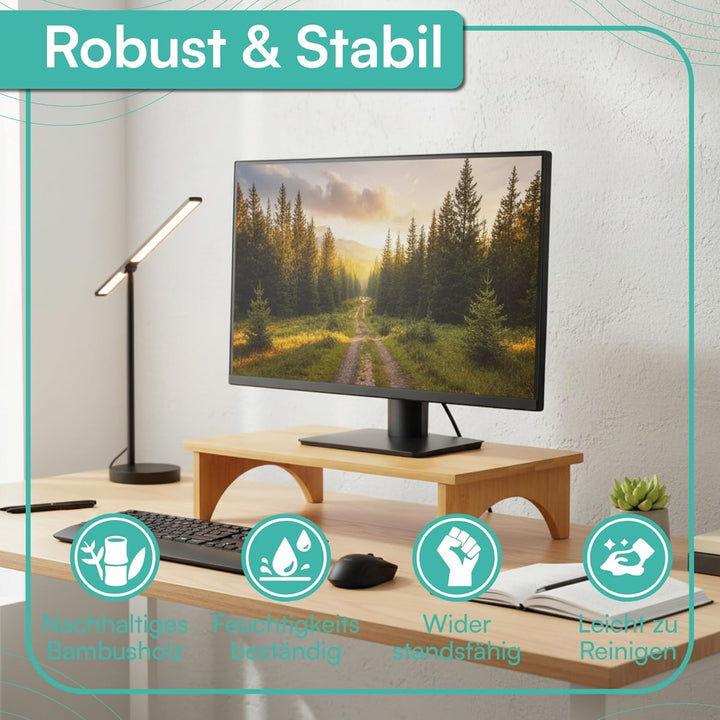 pixly® Monitorständer Bambus 40x24x10,5 cm Bildschirm Tisch ergonomische Monitorerhöhung nachhaltige