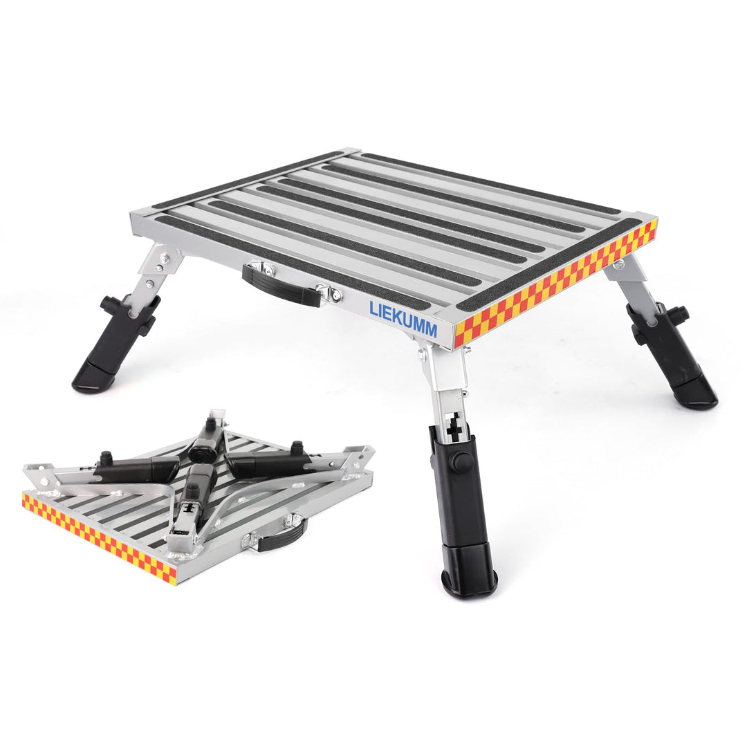 LIEKUMM 48x37cm Trittstufe Klappbar, Aluminium Klappplattform Tritthocker mit Rutschfester Gummiober