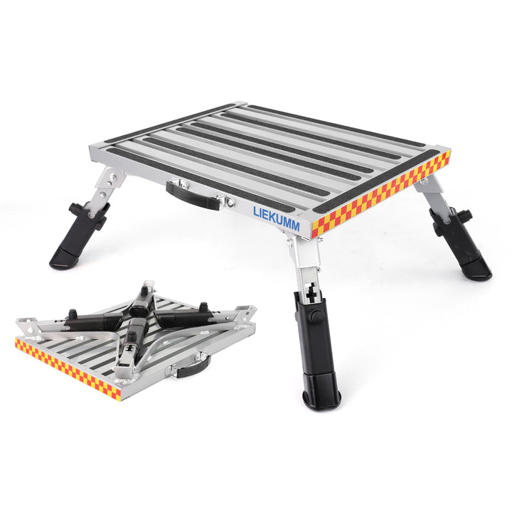 LIEKUMM 48x37cm Trittstufe Klappbar, Aluminium Klappplattform Tritthocker mit Rutschfester Gummiober