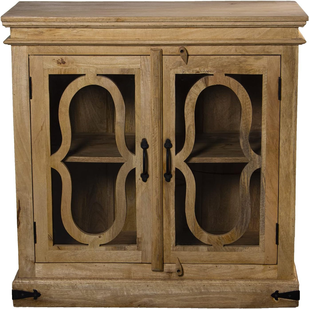 DRW Eingangsschrank mit 2 Türen aus Holz und Glas in Natur 90 x 40 x 90 cm, bunt, Grande