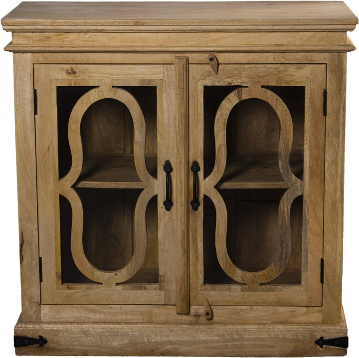 DRW Eingangsschrank mit 2 Türen aus Holz und Glas in Natur 90 x 40 x 90 cm, bunt, Grande